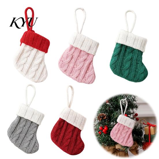 Mini Christmas Stockings Tableware Holder, Knitted Spoon Knife Fork Decorative Stocking Pendants Bag for Fireplace, Tree, Holiday Party Dinner