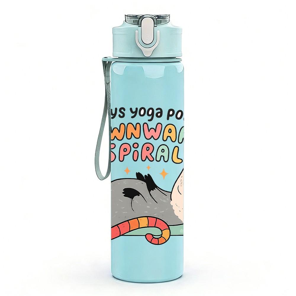 1PC Sloth Yoga Letter Print 750ml Color Plastic Sports Water Bottle Leakproof Flip Straw Lid Suitable for Sports Office Home Use