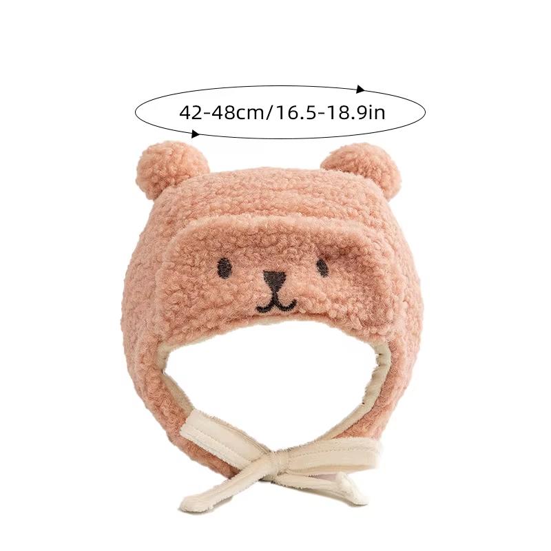 Cartoon Bear Baby Ear Protection Hat Winter Warm Lamb Wool Earmuff Cap for Infant Boy Girl Solid Color Cartoon Kids Beanie Caps