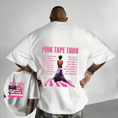 Концертный тур рэпера Lil Uzi Vert 2023 Футболка с графикой Pink Tape Мужская хип-хоп летний принт 100% чистый хлопок с коротким рукавом