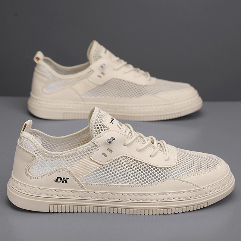 Мужская обувь Летняя Дышащая Тонкая Сетка Спортивная Повседневная Подростковая Обувь на Одном Педале Полая Сетчатая Обувь Маленькие Белые Кеды Модная Обувь