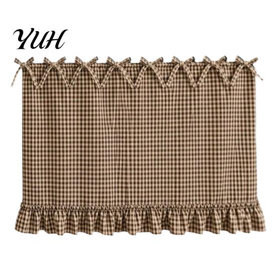 Kitchen Privacy Curtains Buffalo Plaid Oven Curtain Skirt, Door with Ribbon Bows, Rustic Decorative Window Hanging Half Drapes for Farmhouse