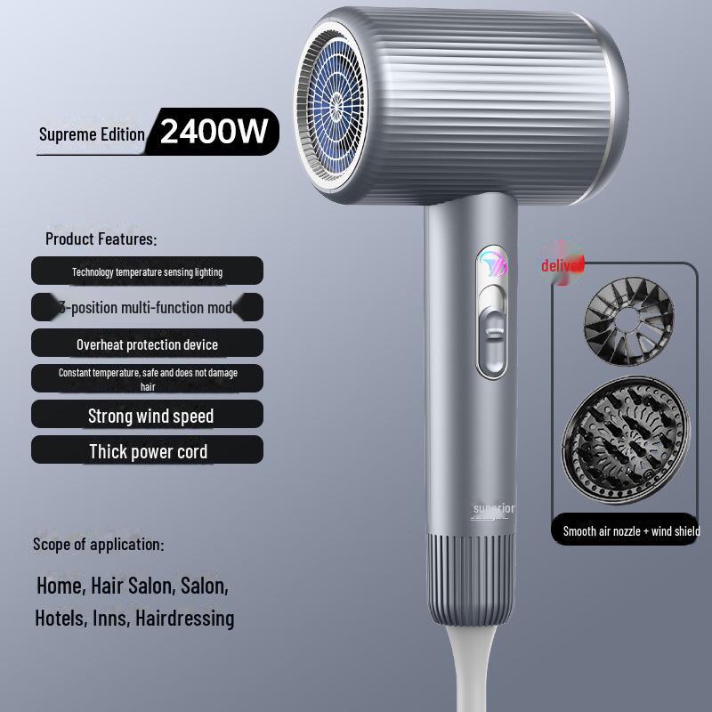 Высокоскоростной фен с синим светом и технологией отрицательных ионов - Без повреждений и мощный для домашнего и гостиничного использования