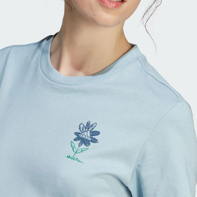 adidas Футболка Change Through Graphic Tee с цветочным принтом, спортивная повседневная футболка с коротким рукавом, женские топы, синяя IM4271