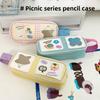 Picnic Series Cartoon Stationery Bag Rabbit Pen Pencil Case Kawaii Pencil Bag  Student