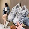 Туфли Pops на толстой подошве, женские летние сетчатые дышащие женские туфли, серебристые, увеличивающие высоту, повседневные спортивные туфли