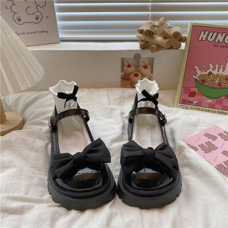 Туфли женские Мэри Джейн Милые и классные Маленькие кожаные туфли Повседневные женские туфли на платформе Летние тонкие туфли с бантом Модные туфли