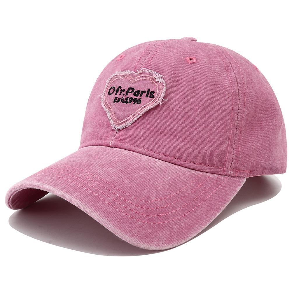Cotton Washed Hat Snapback Adjustable Women For Cap Baseball Pink Black Stitched Stitching Embroidered Heart Love Womens Neutral Gender Men Hats