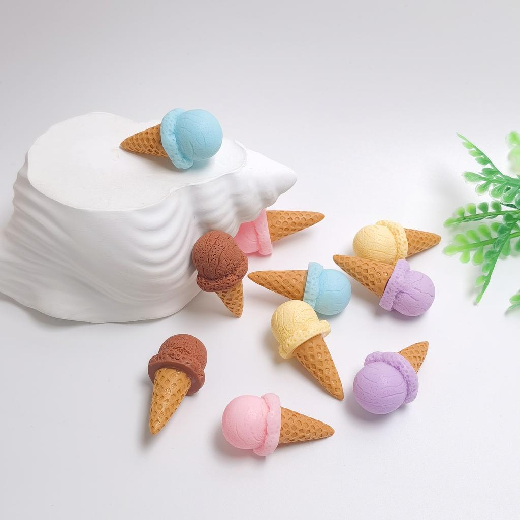 Summer Theme Resin Mixed Color Ice Cream Flat Back Resin Charms 3D Food Minaiture for DIY Jewelry, Scrapbooking Crafts