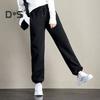 Women Winter Fall Sweatpants Drawstring Elastic Waist Thick Plush Warm Cold Resistant Pockets Solid Color Ankle-banded Cozy Soft Lady Sports Pants