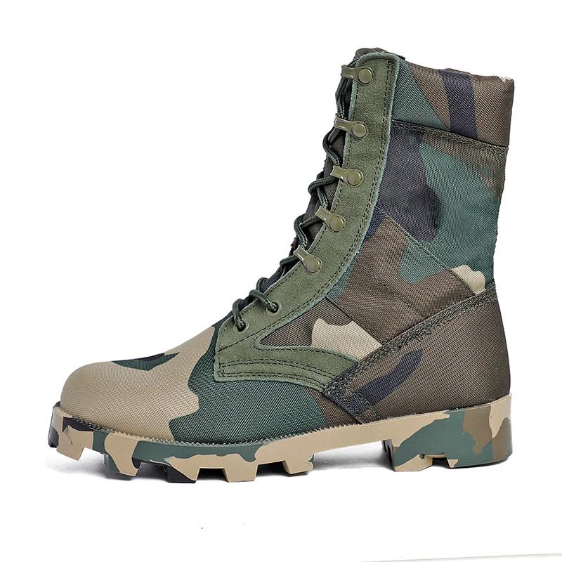 Lace Up Waterproof Outdoor Shoes Breathable Canvas Camouflage Tactical Combat Desert Ankle Boots Men Boots