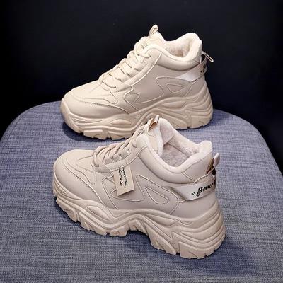 Модная спортивная обувь для женщин Новые осенне-зимние кроссовки на толстой подошве, увеличивающие рост, обувь папы, универсальные плюшевые хлопковые туфли