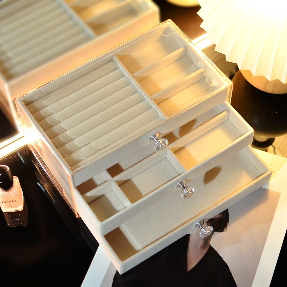 3-Tier Three Drawer Jewelry Box Dust-proof Earrings Jewelry Box Jewelry Storage Box  Home