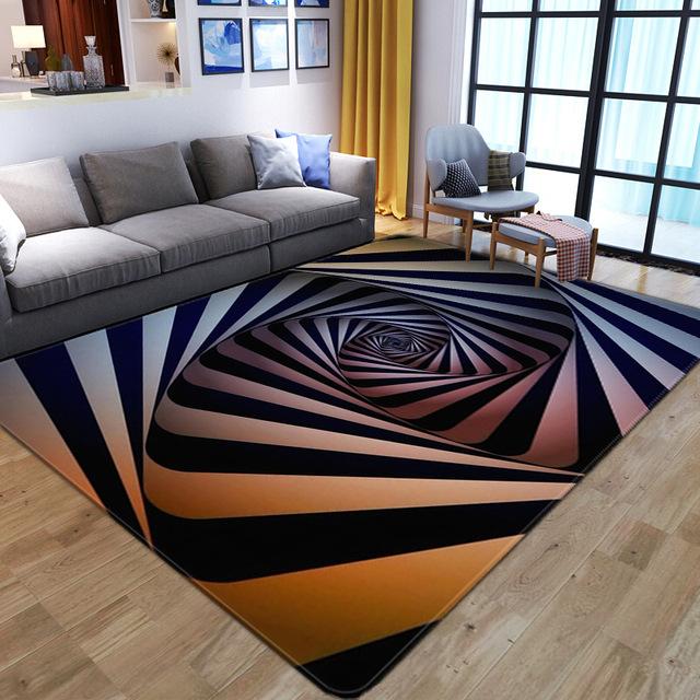 3D Visual Whirlwind Carpet Optical Illusion Bedroom Floor Mat Living Room Coffee Table Rug Unique Decorative Carpet