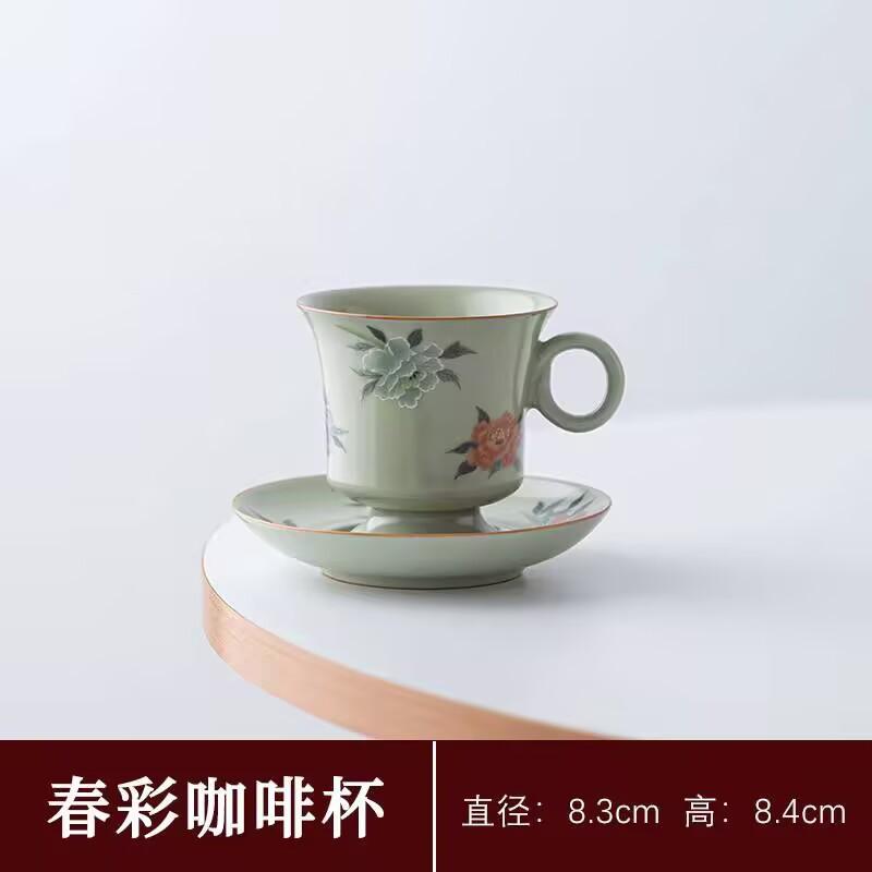 Чашка для кофе Ru Kiln Высококачественная Изысканная Высокоценная Керамическая Чашка и Блюдце Нишевый Дизайн Утолщенная Защищающая от Ожогов Чайная Чашка