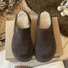 Модные женские туфли-мюли на платформе с открытой пяткой, замшевые туфли на плоской подошве, женская мода 2025 года, повседневные зимние теплые хлопковые тапочки, шлепанцы