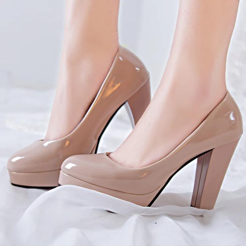 2024Women Pumps Shoes Women PU Leather Shallow Slip-On Round Toe High Heels Wedding Party  Shoes Mujer