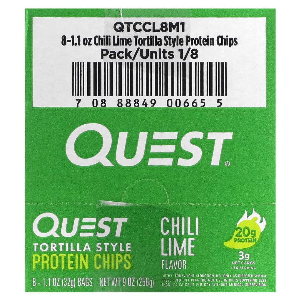 Quest Nutrition, Tortilla-Style Protein Chips, Chili Lime, 8 Packets, 1.1 oz (32 g) Each