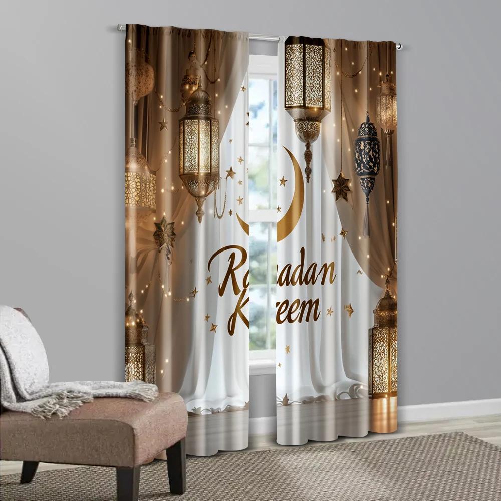 2pcs, Popular Curtain Panels Ramadan Moon Polyester Woven Polyester Woven (without rod) All Seasons Ldeal for Home & Office