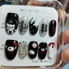 Y2K Retro Pearl Bear 3D Wing Bow Short Press On Nails Fake Nail Tips Party Birthday Gift Accessories