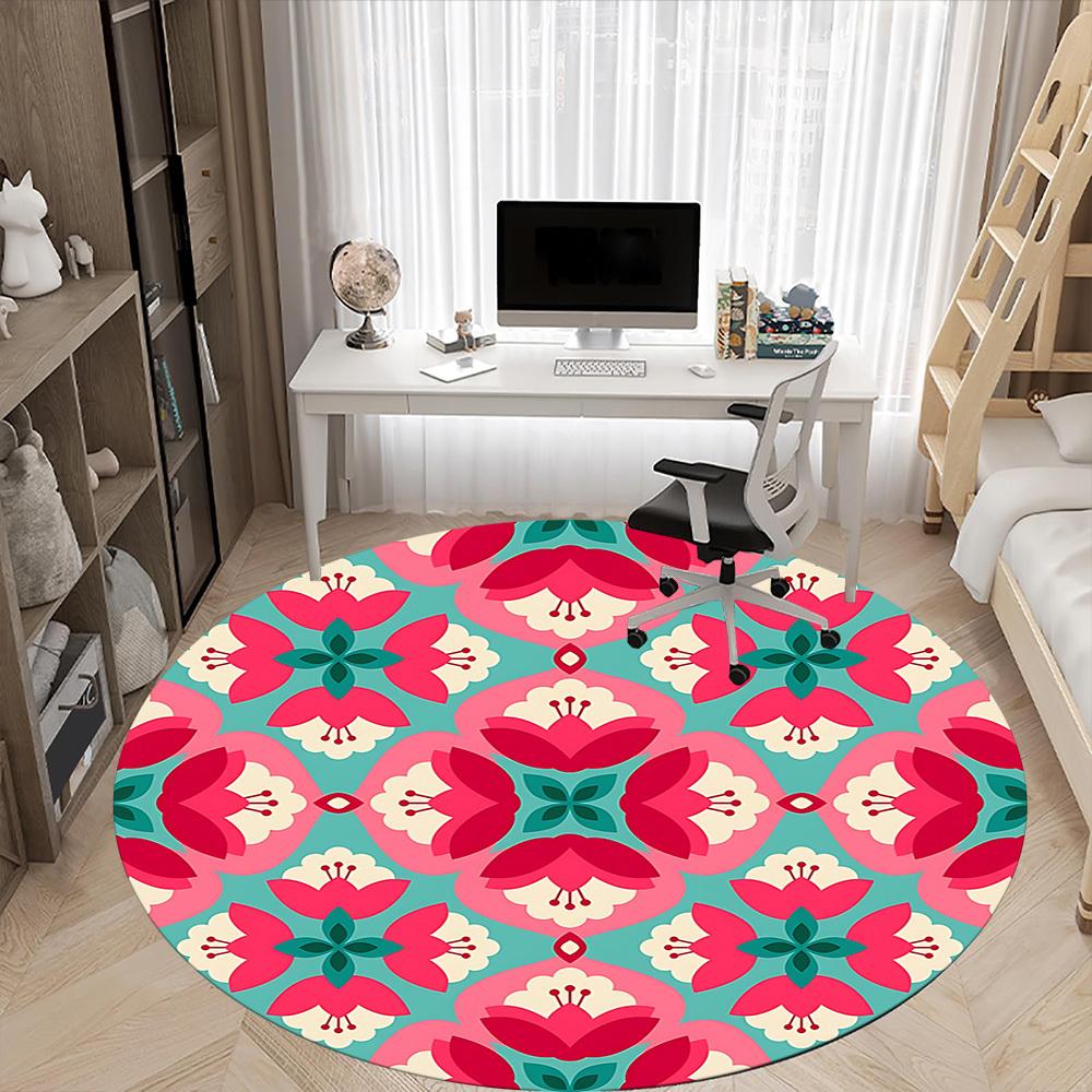 1pc Floral Pattern Office Round Rug, Carpet for Office, Gaming, Lightweight Round Floor Mat yy260208047