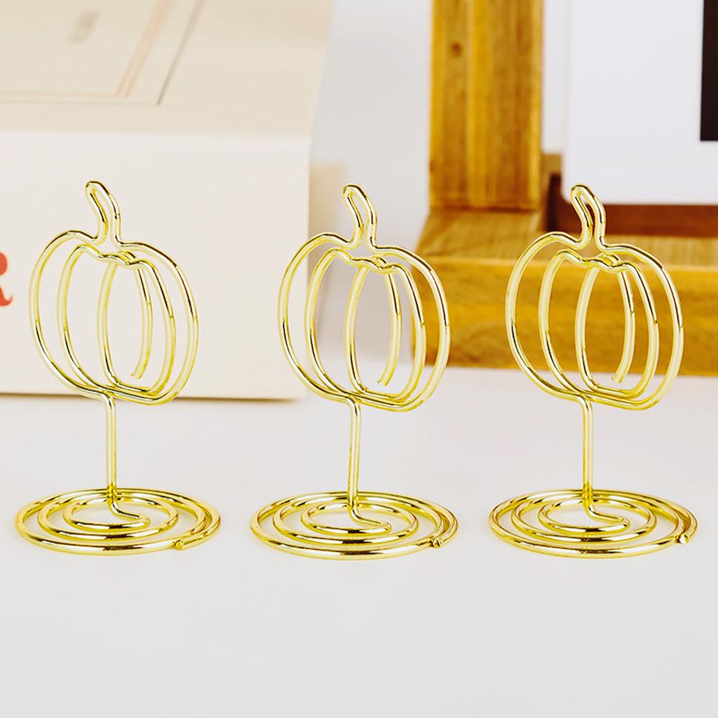 10Pcs Hollowed Pumpkin Note Holder Iron Wire Table Number Stands Photo Display Stand For Thanksgiving Table Decoration