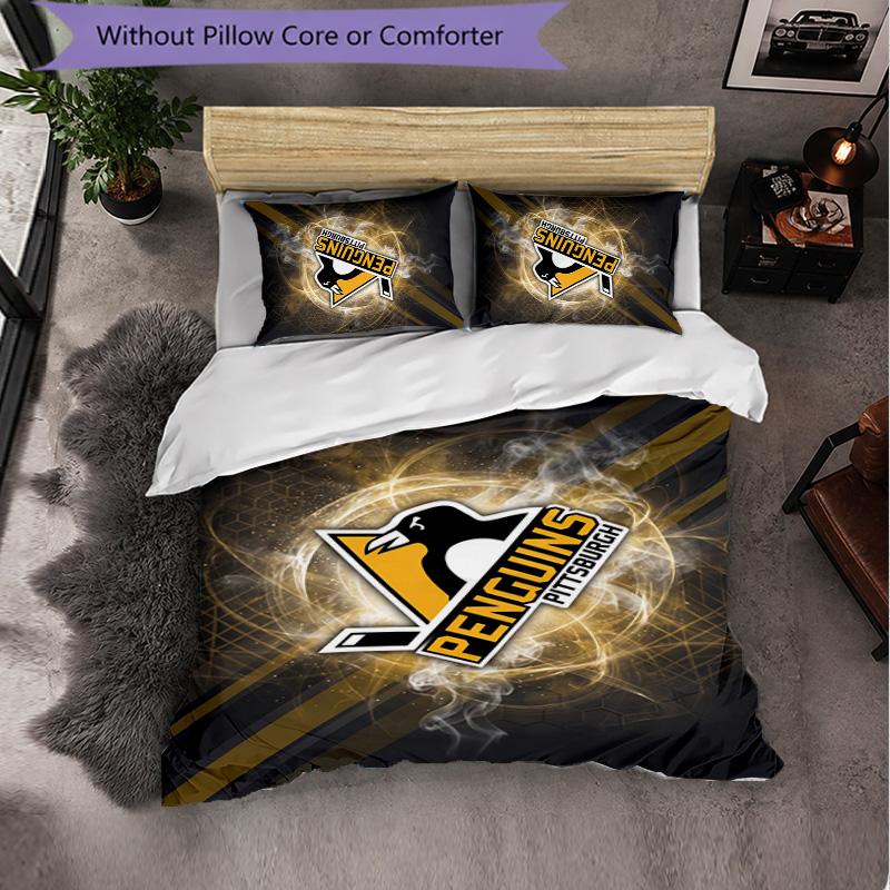 Pittsburgh Penguins Pattern Microfiber 3Pcs Bedding Set Decor Duvet Cover Set For Bedroom Home Use