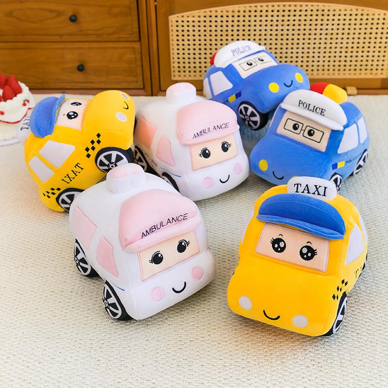 Cute Plush Toy Car: Ambulance, Police, Taxi, Children's Cushion Doll Model