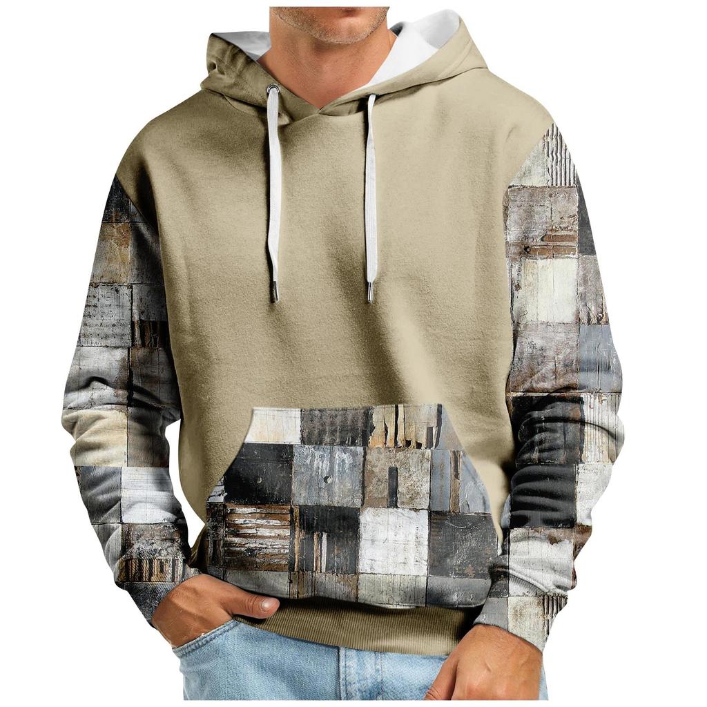 Осенний мужской свитер с большим капюшоном и цифровым принтом, новый большой базовый свитер