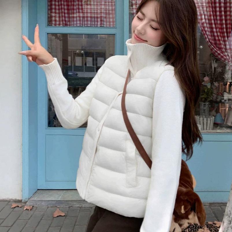 Knitted splicing cotton vest women's stand-up collar autumn and winter light and thin thermal vest spot