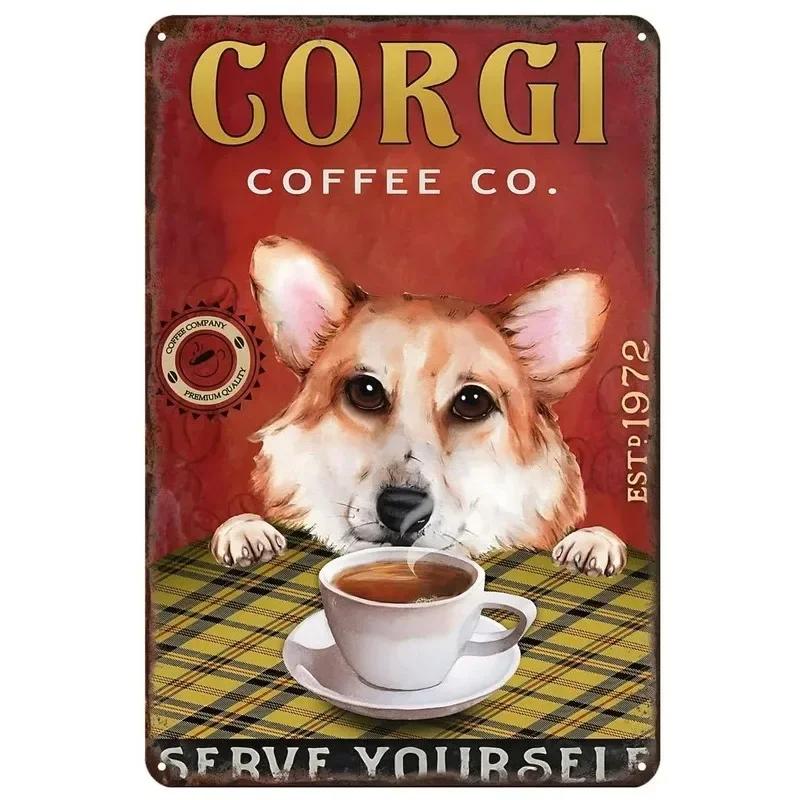 Metal Tin Signs Corgi Labrador Wall Decoration Plaque Vintage Art Poster Iron Painting for Man Cave Home Cafe Garden Club Bar