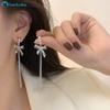 Bow Tassels Earring Sweet Zircon Silver Earrings for Women Jewelry Accessories