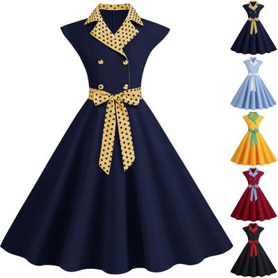 Женский модный костюм с воротником в горошек, повседневное однотонное большое распашное платье с поясом