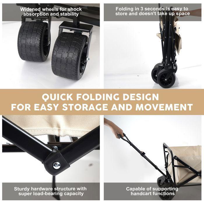 Portable Wagon - Ultra-Compact Folding Wagon - All-Terrain Wheels - 100kg - 600D Oxford Fabric - Beige