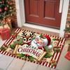 Santa Claus Reindeer Merry Christmas Doormat, Festive Holiday Welcome Rug, Machine Washable Flannel Entryway Door Carpet