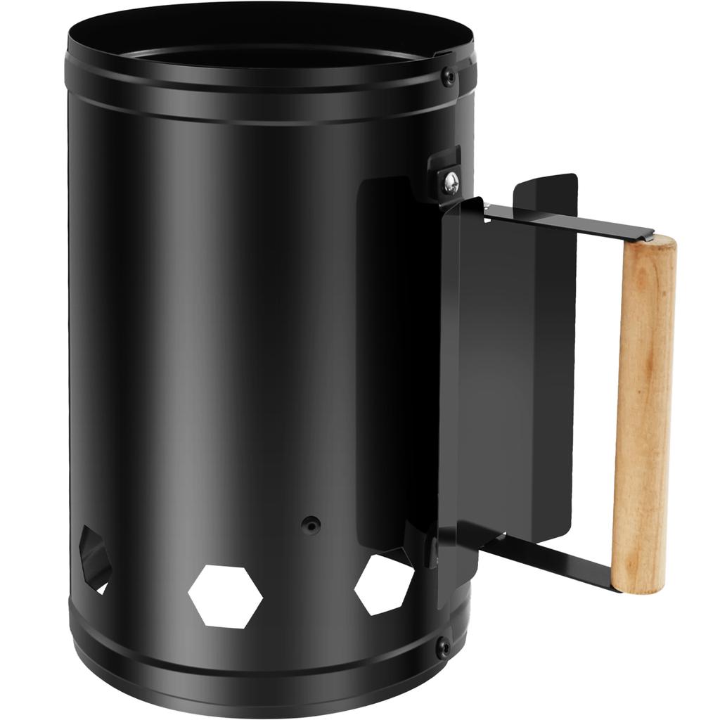 Угольная труба-розжиг с деревянной ручкой, Быстрая труба-розжиг для барбекю, Стартеры для розжига угольных брикетов, Банка-контейнер для аксессуаров для гриля