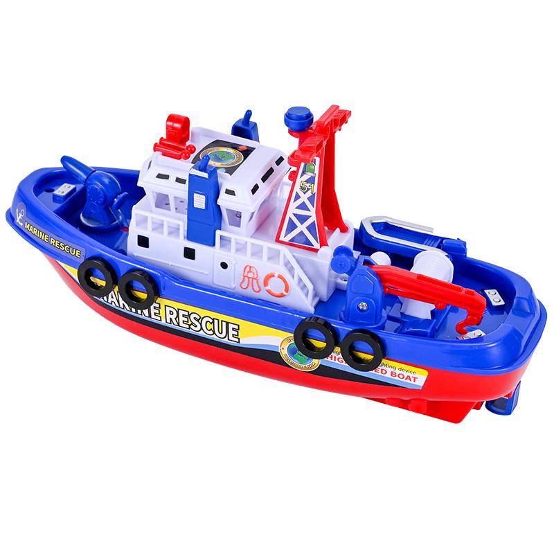 Electric Firefighting Ship Toy: Blue Model with Lights & Music for Kids' Bath Play