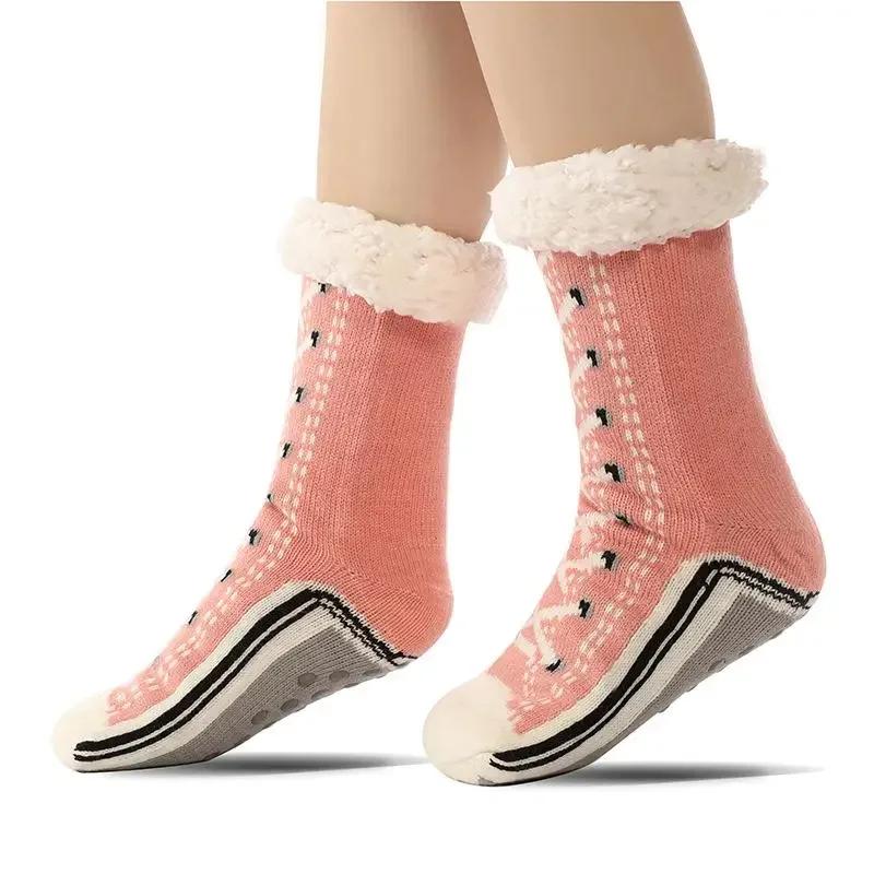 Women Thermal Fluffy Sock Christmas Gift Winter Warm Plush Non Slip Home Sleeping Soft Female Floor Thermal Slipper Sock Zipper