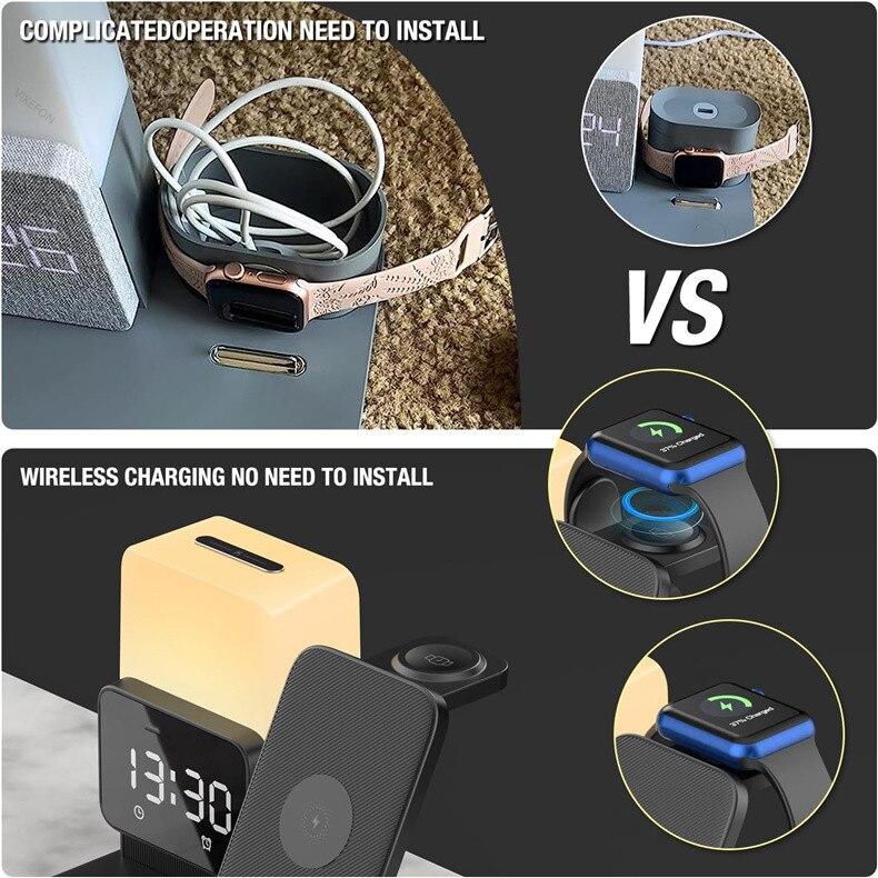 6 в 1 беспроводное зарядное устройство подставка будильник лампа складная быстрая зарядная док-станция для iPhone IWatch 8 7 AirPods