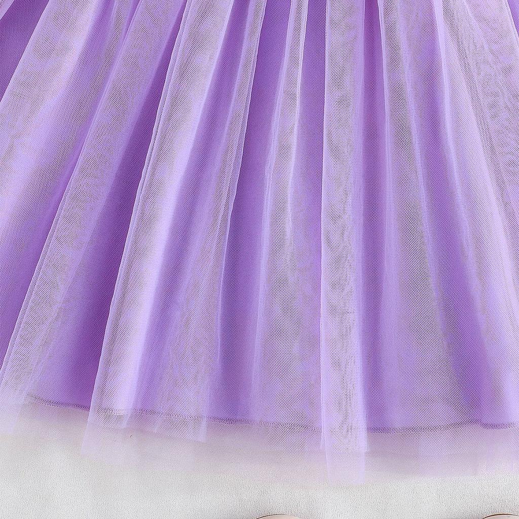 Summer Baby Girl Dresses Child Fresh Cute Dresses Children 4-8Y Flower Printed Fly Sleeve Tops Mesh Dresses