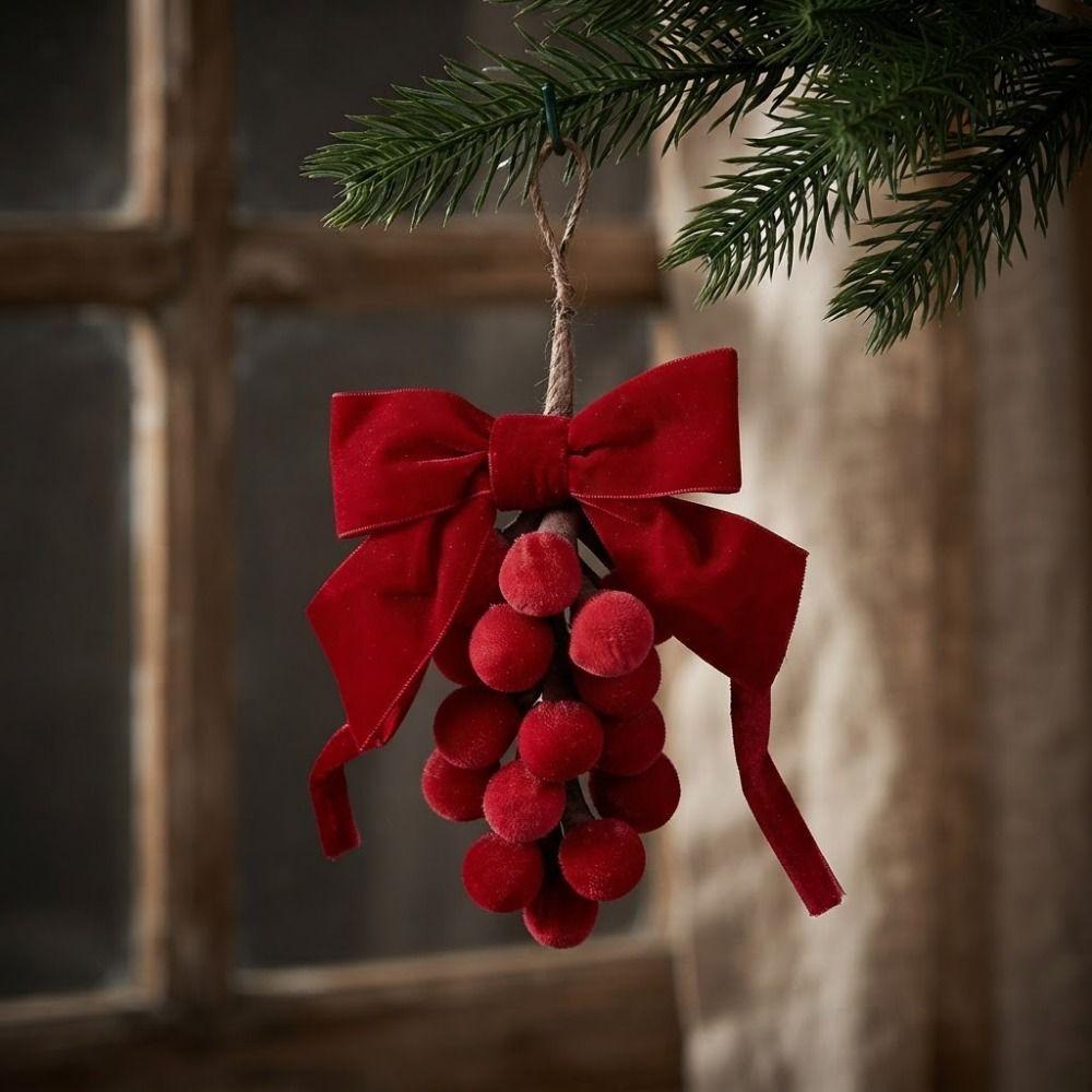 Red Fabric Velvet Bow Christmas Ornament Christmas Grape Hanging Decorations Fireplace Decor