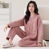 Pajamas women's spring and autumn thickened pure cotton long-sleeved autumn and winter air cotton interlayer thin padded loungewear set
