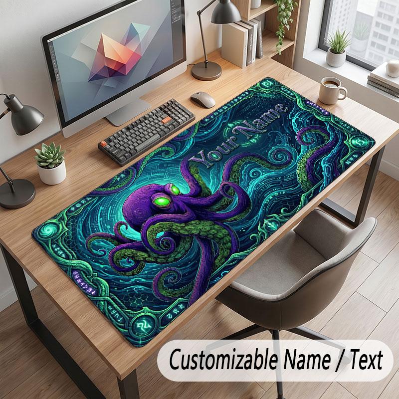 Octopus Sea Life Theme Customized Mouse Pad Personalized Print Name Text Desk Mat For Home Office Table Decor