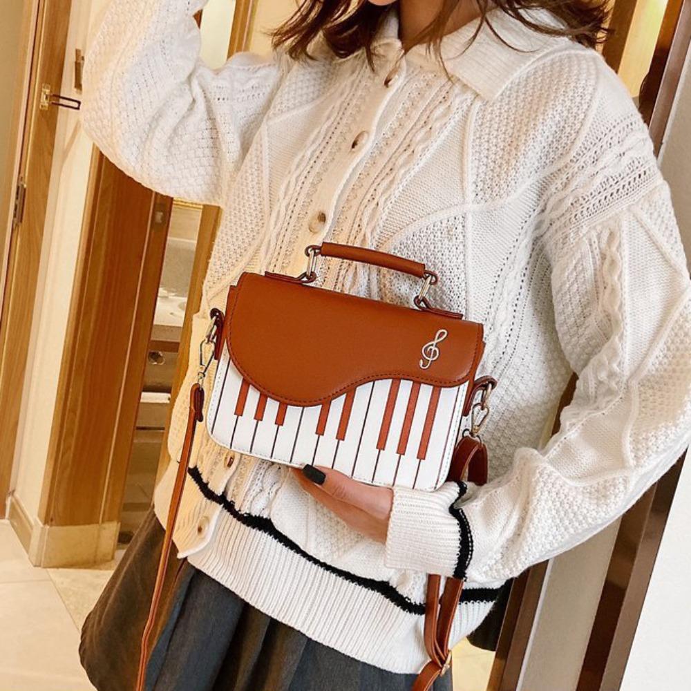 Vintage Mini Square Bag Crossbody PU Leather Bag Trendy Piano Pattern Shoulder Bag Unisex