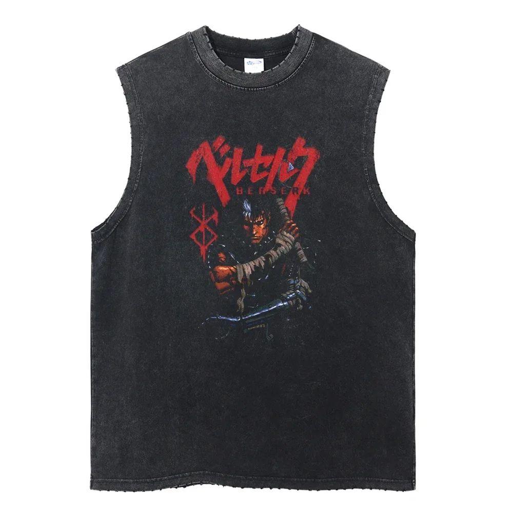 Жилет Berserk Anime Print Vest, летний хлопковый жилет, мужская стираная ретро-футболка без рукавов