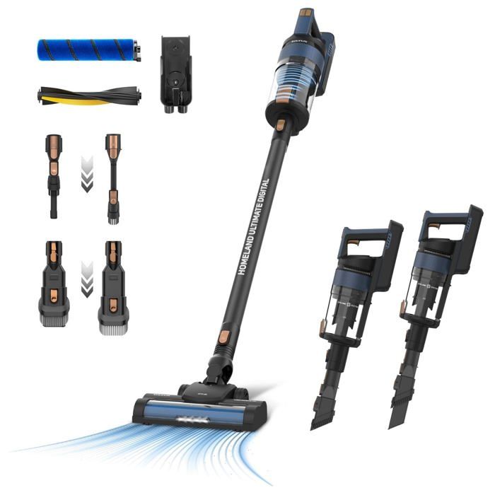 Цифровой вертикальный пылесос - TAURUS - 400 Вт - 21 000 Па - Тройная улучшенная фильтрация - Щетки All Road и Fuzzy