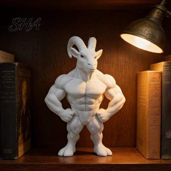 Narrative Space Decor 3D Printed Muscular Goat Figurine, Animal Sculpture Desk for Niche Art Collectible Home Office Shelf, Fun Gift Gym Goers Lovers