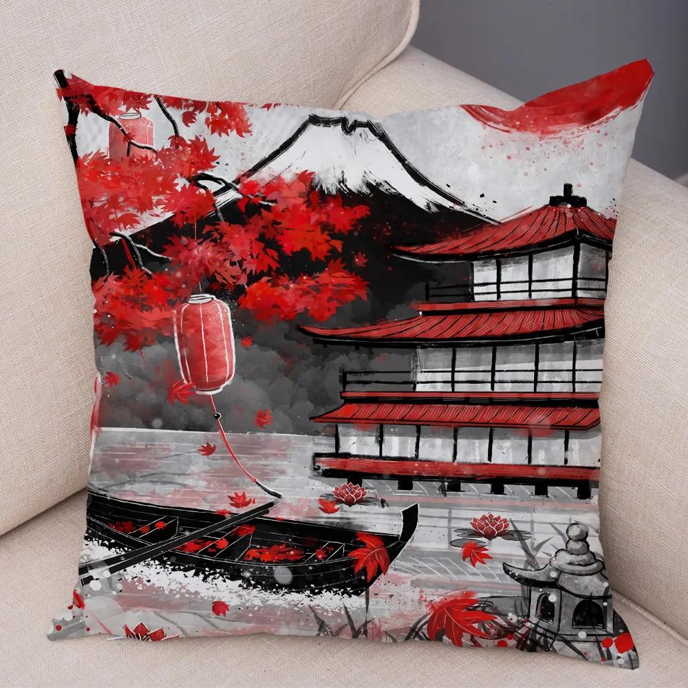 Чехол для подушки в японском стиле Ink Warrior для дивана, дома, с двойным принтом, декор, красивый пейзаж, наволочка для девочки, мягкий плюшевый чехол для подушки
