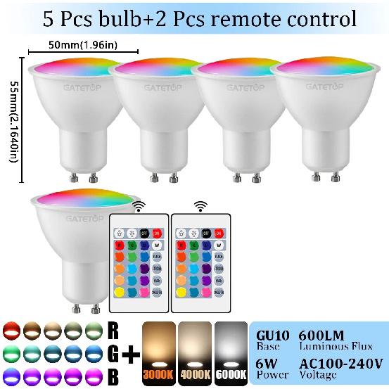 1-10 шт. RGB GU10 Светодиодный спот-лампа 24-клавишный пульт ДУ Диммируемый 6 В AC220V 110V Разноцветная смена для спальни Гостиной