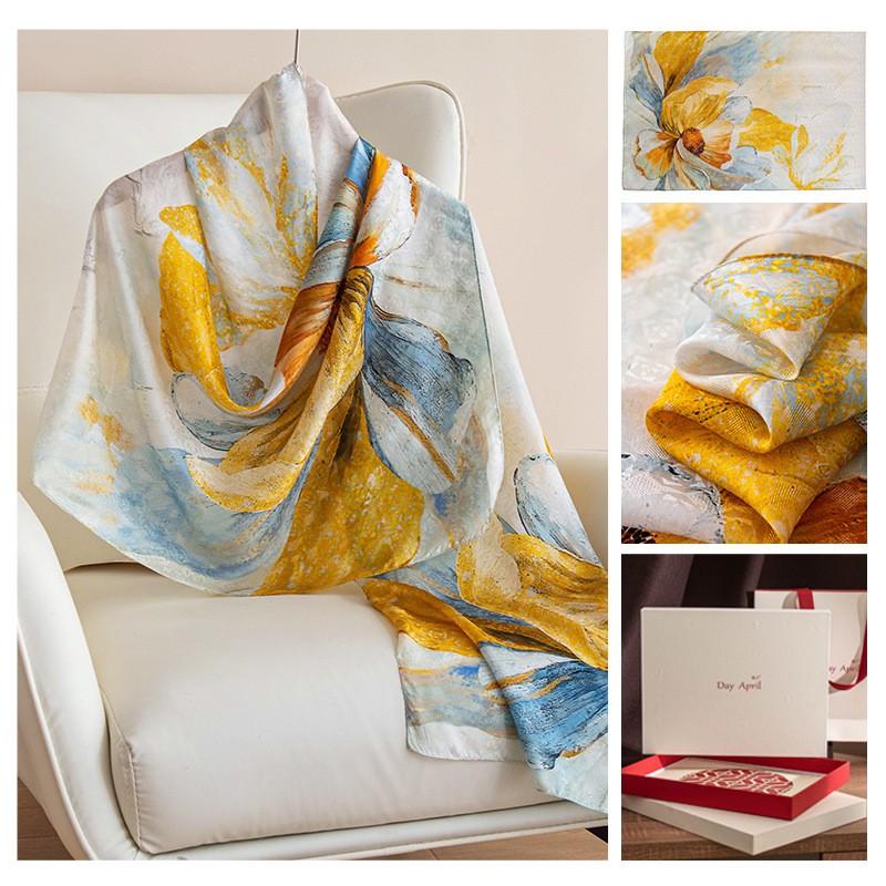 Mulberry Silk Scarf Gift Box Elders Fashionable Printed Long Shawl Versatile Luxury Accessory